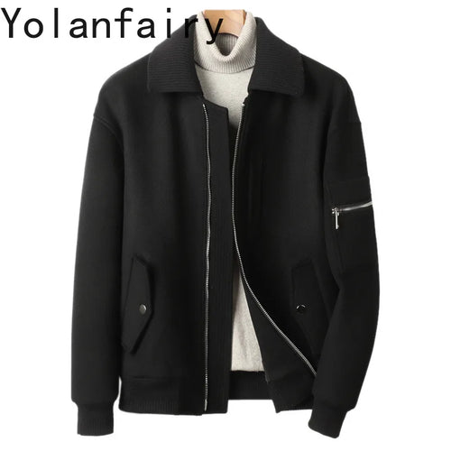 YOLANFAIRY 2025 Light Luxury 95% Wool 5% Cashmere Coats for Men Fashion Woolen Jacket Man Clothing Detachable Lapel Wool Coat