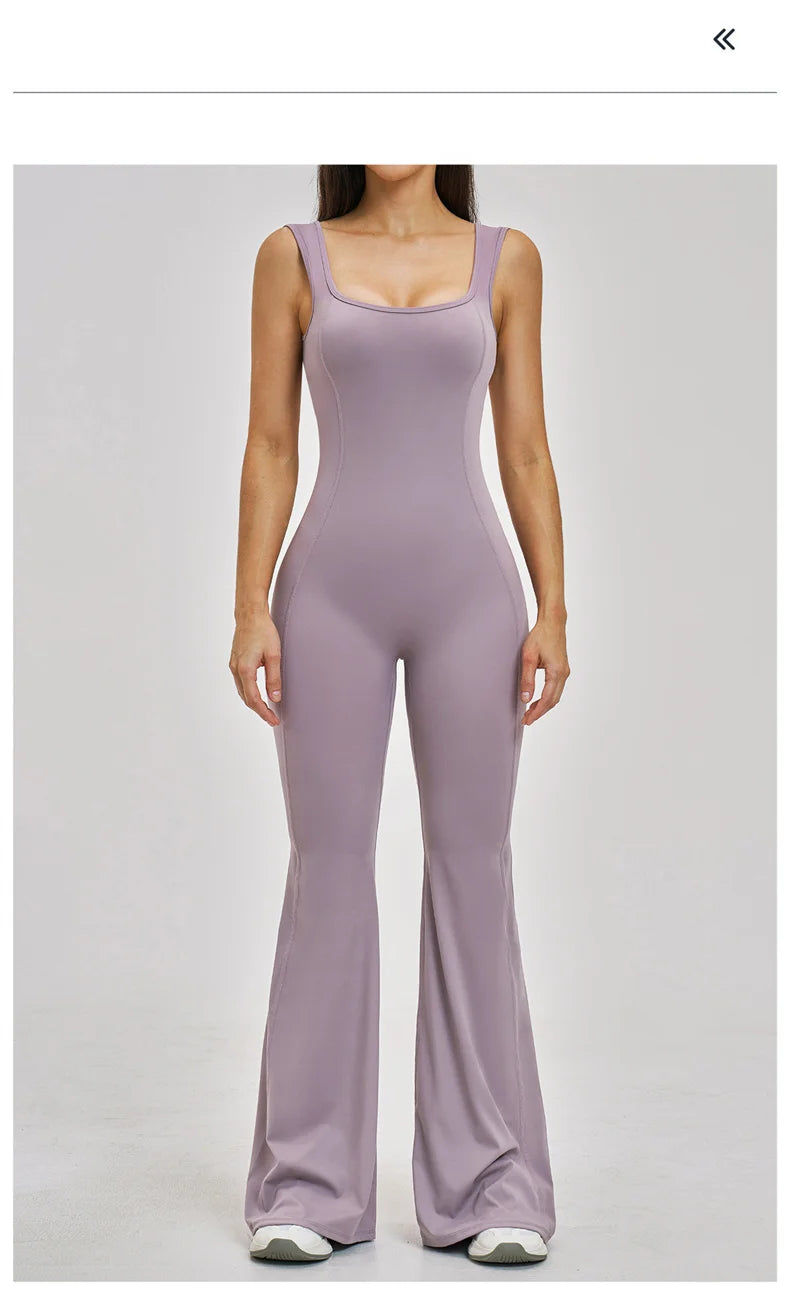 TRY TO BN Women Yoga Jumpsuit Beautiful Back High Strength Fitness Workout Bodysuit One Piece Sportswear Flare Pants Gym Clothes