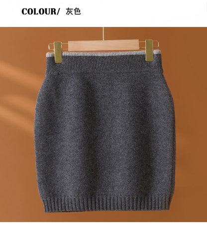 Flat Thickened Hip Hugging Skirt Women's Autumn Winter 100% Merino Wool Knitted Half Skirt Versatile Short Elastic Waist Skirt