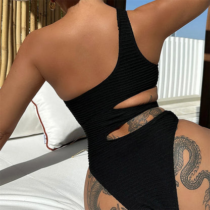 Asymmetric Cut Out One Shoulder Women Swimwear One Piece Swimsuit Female High Leg Cut Monokini Bather Bathing Suit Swim V5689
