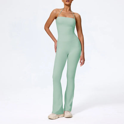 New Summer Women Sleeveless Hang Neck Jumpsuit Backless Flared Activewear Female Yoga Clothes Sport Outfit For Woman Overalls
