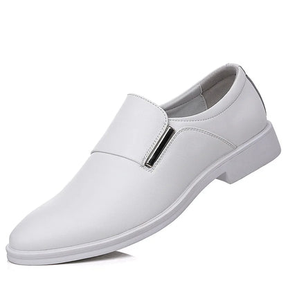 2025 New Men's Elevating Dress Shoes British Style Pointed-Toe Cowhide Leather Soft White Oxfords Formal Business Footwear