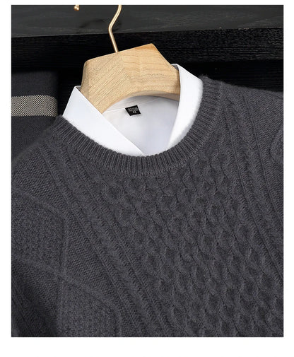 Men's 100% Cashmere Sweater Round Neck Autumn Winter Warm Clothing Jacquard Checkered Pullover Sweater Knitted Bottom Shirt Tops