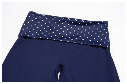 Custom LOGO women's sports trousers retro splicing polka dots folded waist fitness hip lift abdomen yoga trousers