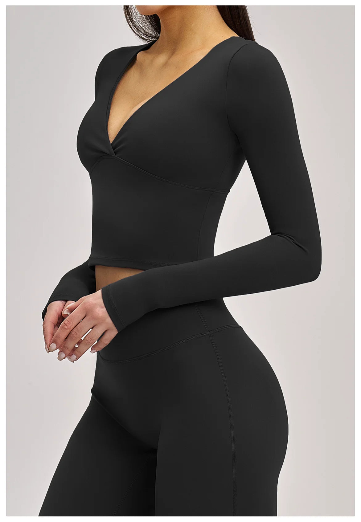 Deep-V Yoga Long Sleeve Solid Sports T-shirts Women's Gym Workout Shirts Sexy Quick Dry Fitness Long Sleeve Female Yoga Shirts