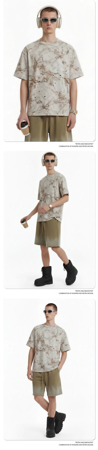 Custom LOGO Men's Women's 200G Rendering Hanmei Blended Burnt Flower Cotton Polyester Short Sleeve T-Shirt Casual Couple Top