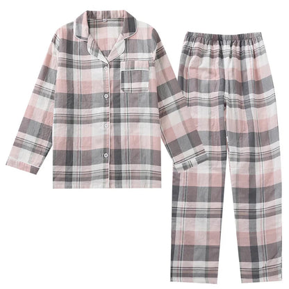 Spring and autumn men and women cotton double gauze long sleeve trousers suit couple summer thin pajamas home service plus size