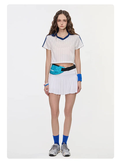 Customized LOGO Women's Spice Girls V-Neck Football Sports T-Shirt Patch Striped Casual Retro Short Sleeve Top