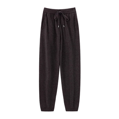 2024 Autumn And Winter New 100% Pure Wool Flat Small Foot Pants Women Loose High Waist Lean Knitted Cashmere Bunched Foot Pants