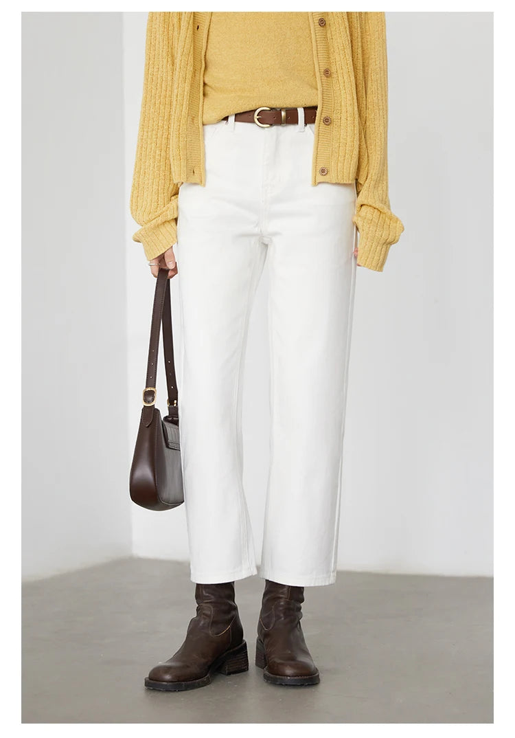 CHIC VEN Women Pants White Slim High Waisted Cotton Straight Leg Casual Slim Leg Jeans Girl Trouser Spring Autumn 2025