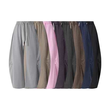 Custom LOGO Men's 320G retro fried snowflake 100% cotton high street scimitar straight tube old loose straight trousers