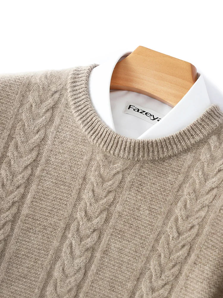 100% Merino Wool Sweater Men's Round Neck Thickened Tops Autumn Winter New Soft Warm Casual Solid Color Knitted Pullover