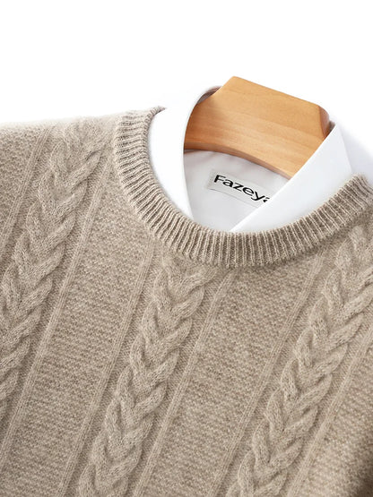 100% Merino Wool Sweater Men's Round Neck Thickened Tops Autumn Winter New Soft Warm Casual Solid Color Knitted Pullover
