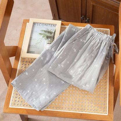 2026 Spring/Summer New Couple Sleeper Pants 100% Cotton Gauze Men's and Women's Casual Loose Home Thin Pants bottoms womens