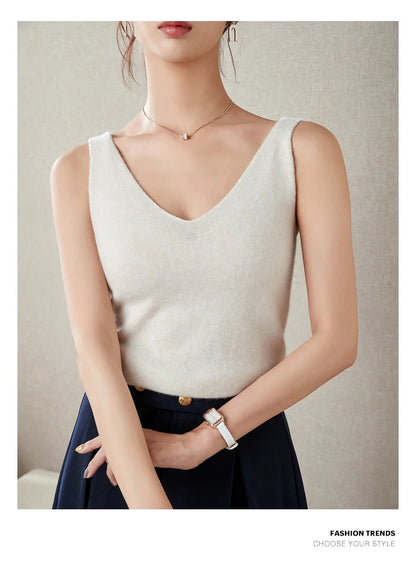 Women's Spring and Autumn 2026 New 100% Merino Wool V-Neck Pullover Knitted Suspender Casual Soft Inner Vest Women's Clothing