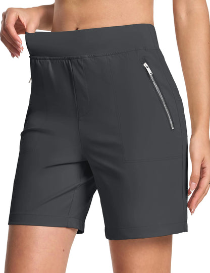 TACVASEN Women's High Waisted Hiking Golf Shorts with 4 Pockets 7" Lightweight Stretchy Athletic Running Summer Shorts Quick Dry