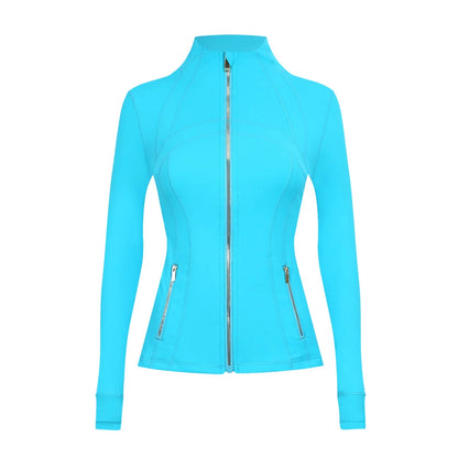 Personalized LOGO custom women's gold zip jacket tight stand-up collar quick-drying fitness running yoga suit 41-color S-3XL top