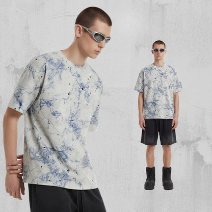 Custom LOGO Men's Women's 200G Rendering Hanmei Blended Burnt Flower Cotton Polyester Short Sleeve T-Shirt Casual Couple Top