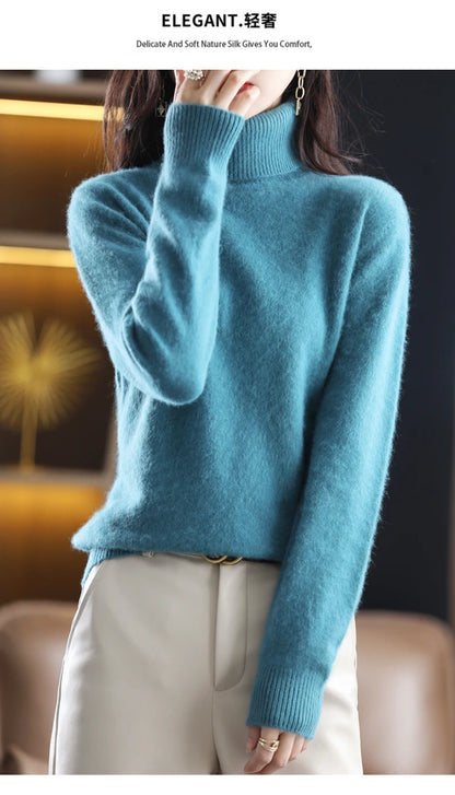 LHZSYY Winter Women Sweater Solid 100%Mink Cashmere Turtleneck Knitted Pullovers Slim Soft Warm Female Long Sleeve 23  Color