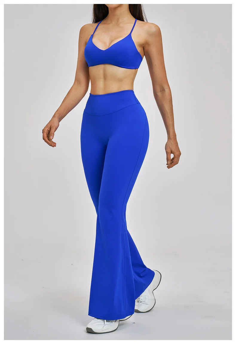 TRY TO BN Women's Tracksuit 2 Pieces Yoga Set Back Y Bra High Waist Leggings Flare Fitness Sportwear Workout Running Gym Clothes