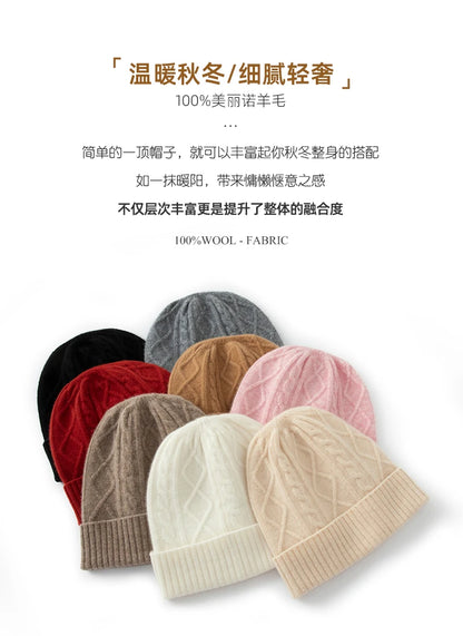 DjzDsm 100%Pure Wool Women's Hat For Winter Warm Soft Luxury Cashmere Twists Slouchy Street y2k Women's Hat