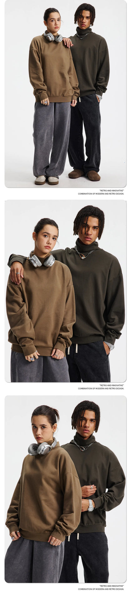 Custom LOGO Men's 305G Spring  Autumn New Cotton Polyester Turtleneck Casual Warm  High Elastic Couple Long Sleeve T-Shirt
