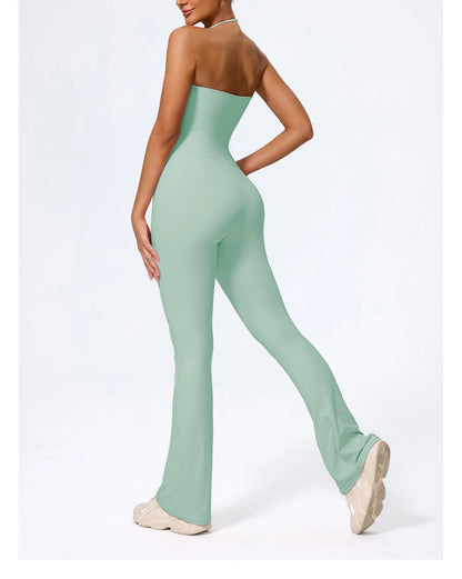 New Summer Women Sleeveless Hang Neck Jumpsuit Backless Flared Activewear Female Yoga Clothes Sport Outfit For Woman Overalls