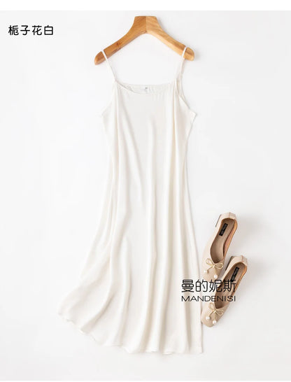 YOLANFAIRY 19momme 93% Mulberry Silk Spaghetti Strap Dress for Women Elegant Mid-length Sexy Real Silk Summer Dresses Woman 원피스