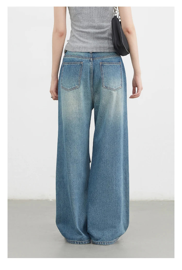 CHIC VEN Women Jeans Loose Casual High Waisted Wide Leg Ripped Rough Edge Denim Pants Female Trousers Spring Autumn 2025