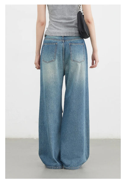CHIC VEN Women Jeans Loose Casual High Waisted Wide Leg Ripped Rough Edge Denim Pants Female Trousers Spring Autumn 2025