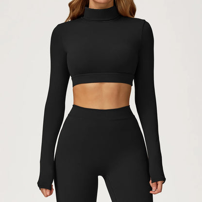 Female Gym Workout Shirts Yoga T-Shirt Fitness Long Sleeve Breathable High Elastic Crop Top Running Push Up Sports T-Shirt