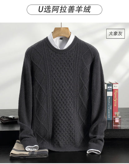 Men's 100% Cashmere Sweater Round Neck Autumn Winter Warm Clothing Jacquard Checkered Pullover Sweater Knitted Bottom Shirt Tops