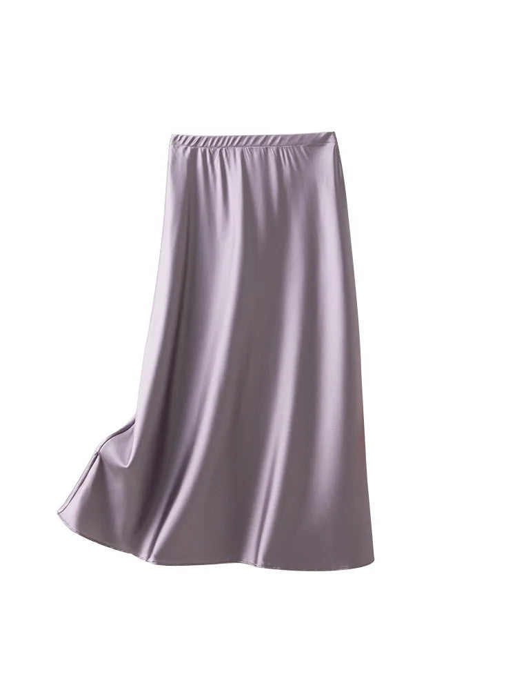 SuyaDream Silk Skirt for Woman 93%Silk 7%Spandex Solid A-line 2025 Spring Summer Chic Mid Skirts