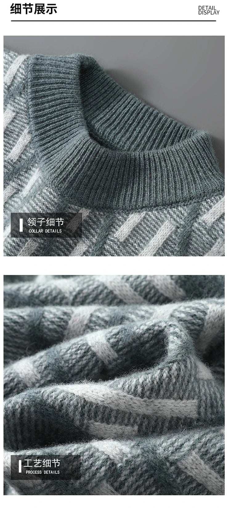 New 100% Pure Wool Cashmere Men's Mock-Neck Pullover Autumn And Winter Color Matching Top Casual Thick Fashion Large Size Jacket