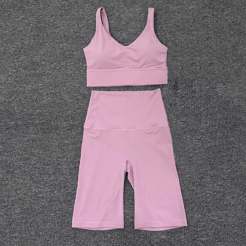 SOISOU Nylon Short Sets Womens Clothing Sports Bra Cycling Shorts Workout Set Women's Tracksuit Gym Yoga Sexy Outfit Women 2023