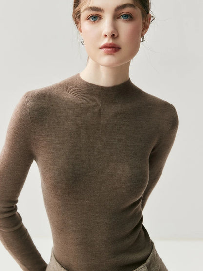 CHICUU Women 100% Wool Sweater Machine Washable Mock Neck Pullover 18-Thread Worsted Cashmere Knitwear   Autumn Winter Clothes