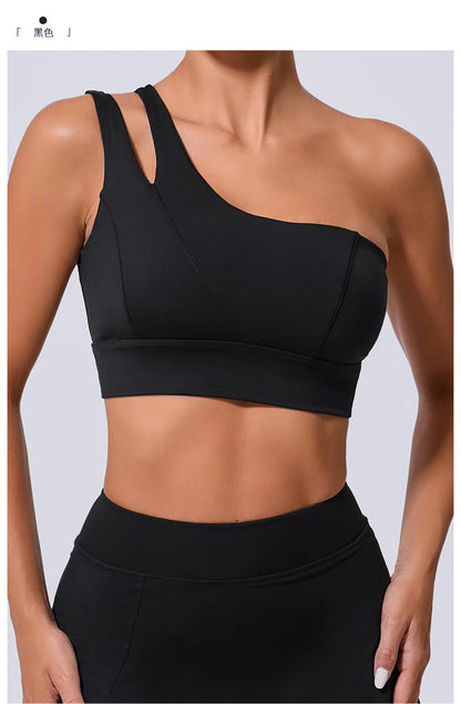 Sexy Women's Sports One Shoulder Bra Gym Push Up Workout Underwear High Strength Support Running Fitness Bra Vest