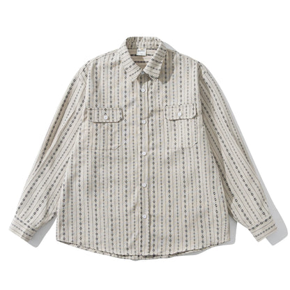 2026 New Japanese Retro Amekaji Ethnic Style Striped workwear shirt for men and women, loose artistic youth long sleeved shirt