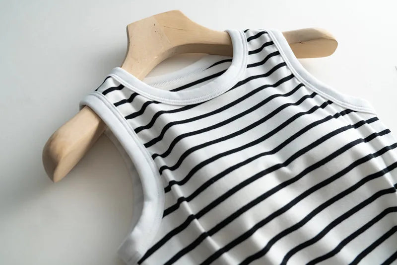 2026 Summer New Women's Tank Top Pajamas All Cotton with Chest Pads Tank Top with Stripe Sports Bottom Short Home Fur Ladies