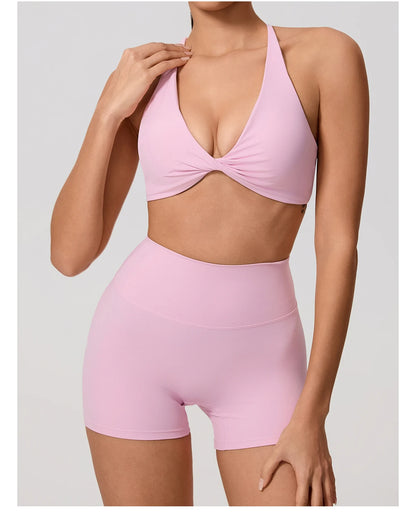 New Summer 2Pcs Women's Quick-Dry Sports Set V-Shaped Bra Female Sleeveless Yoga Outfit Gym Two-Piece Woman Sport Clothes