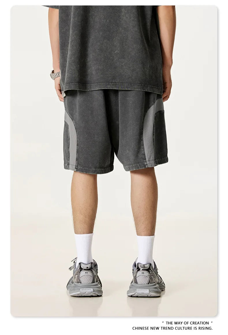 Customized LOGO men's summer European and American hip-hop style splicing contrasting shorts loose straight five-point pants