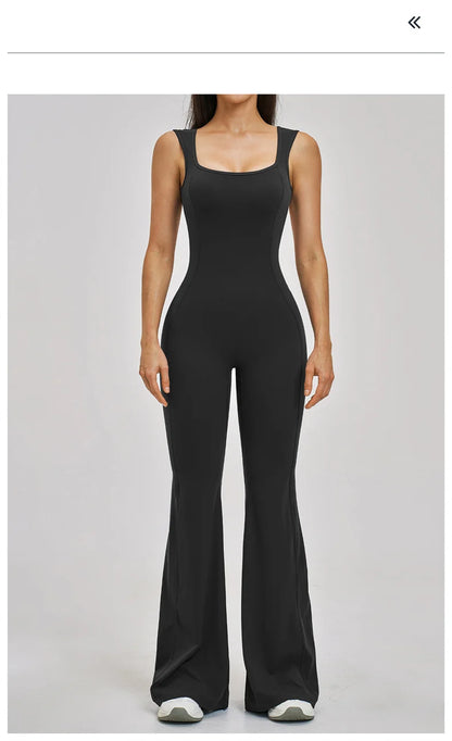 TRY TO BN Women Yoga Jumpsuit Beautiful Back High Strength Fitness Workout Bodysuit One Piece Sportswear Flare Pants Gym Clothes