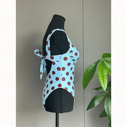 New Polka Dots Underwired One Piece Swimsuit Women Swimwear Female Backless Monokini High Leg Cut Bather Bathing Suit Swim V8169