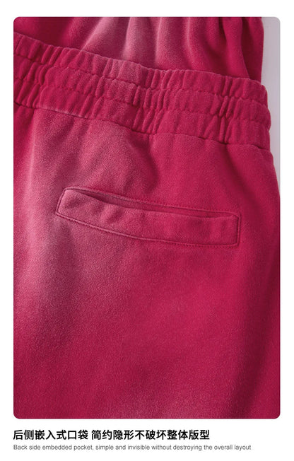 Custom LOGO men's 320G heavy 100% washed and old double waist high waist medium pants loose casual sports five-point shorts