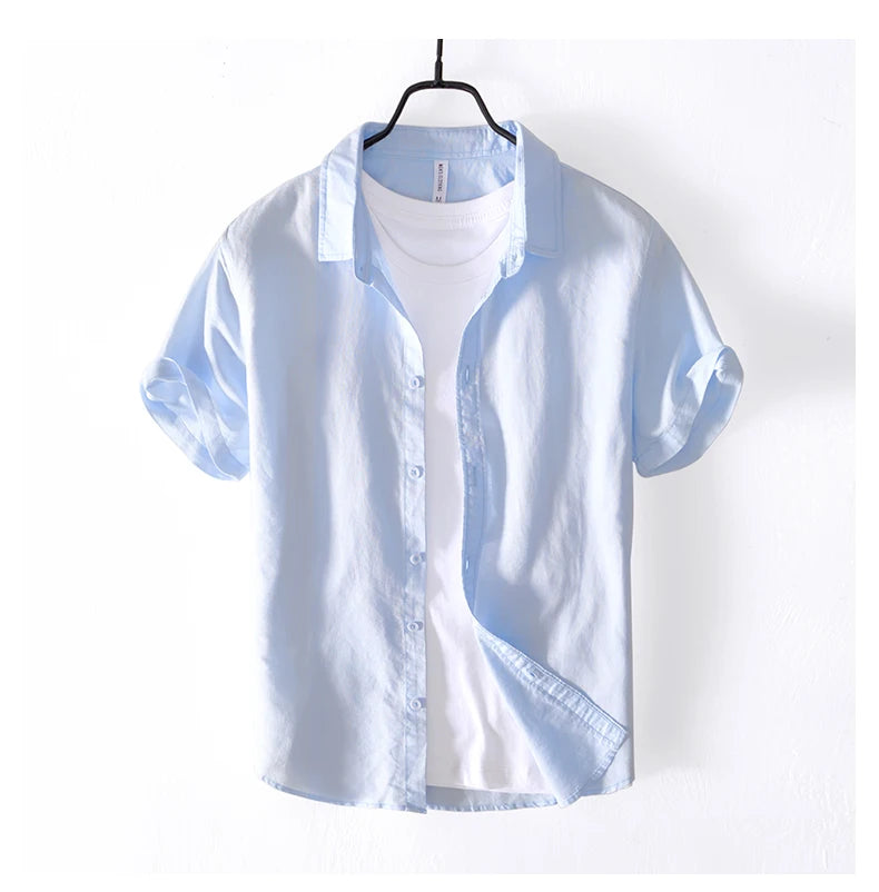 Summer Linen Cotton Men's POLO Collar Shirt Casual Business Short Sleeved Cardigan Fashion Loose Breathable Comfortable T-shirt