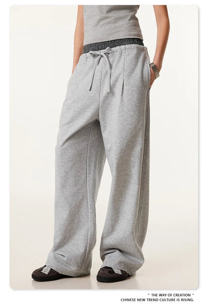 Custom LOGO Men's 2025 Summer 280G American Neutral Wind Splicing Double Waist Wide Leg Pants Sports Straight Couple Sweatpants