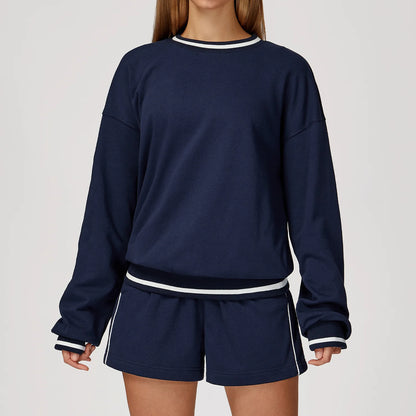 Custom LOGO women's new casual sweater wide-leg trousers comfortable outdoor fashion sports jogging shorts cycling two-piece set