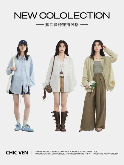 CHIC VEN Women Long Sleeve Shirts Solid Loose Casual New Style Design Back Hollow Out Shirt Female Blouse Spring Summer 2026