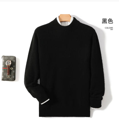 Men's 100% Merino Wool Sweater Hooded Collar Knitted Pullover Cashmere Sweatshirt Autumn Winter Casual Large Tops Long Sleeved