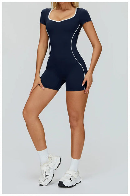 TRY TO BN Gym Jumpsuit Sports Hollow Back Women's Breathable Contrasting Colors Bodysuit Fitness One Piece Running Yoga Clothing